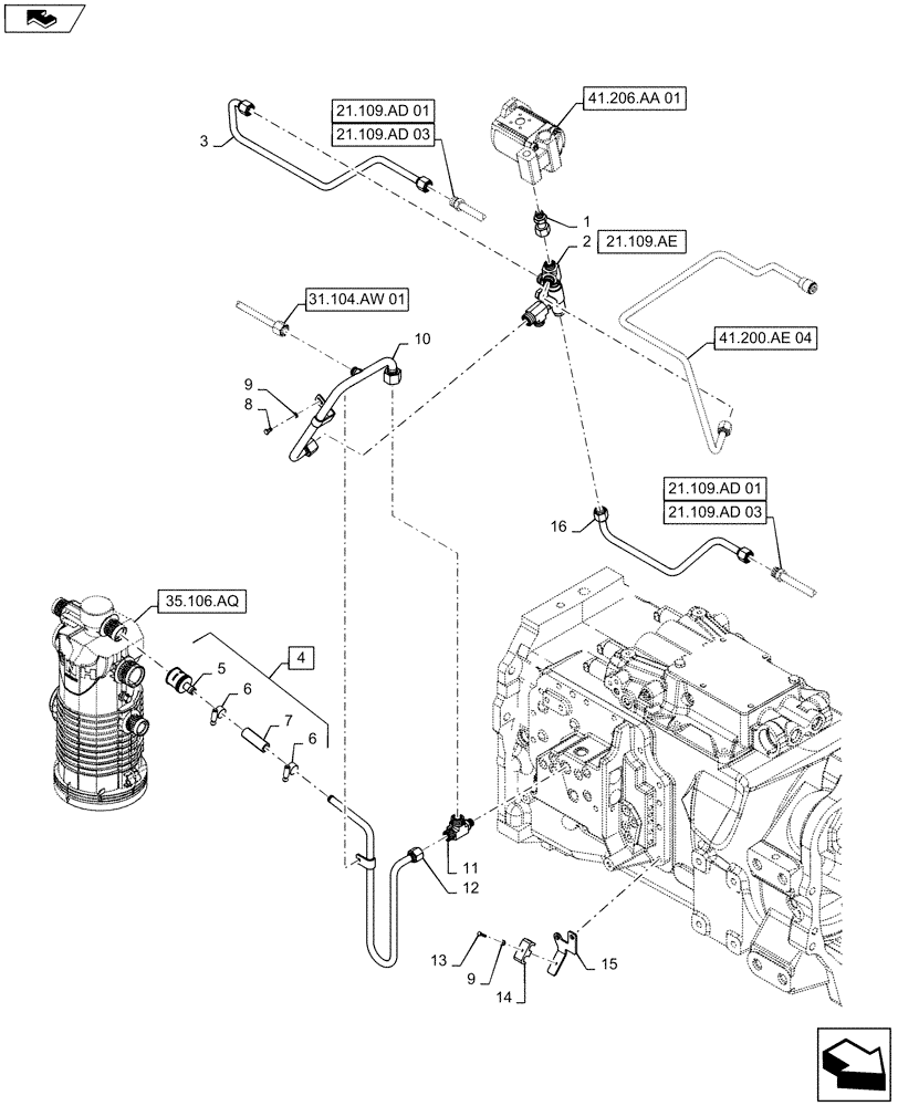 Схема запчастей Case IH MAXXUM 110 - (21.109.AC[01]) - HYDRAULIC PUMP 113 L/MIN CCLS - OIL COOLER LINES (21) - TRANSMISSION