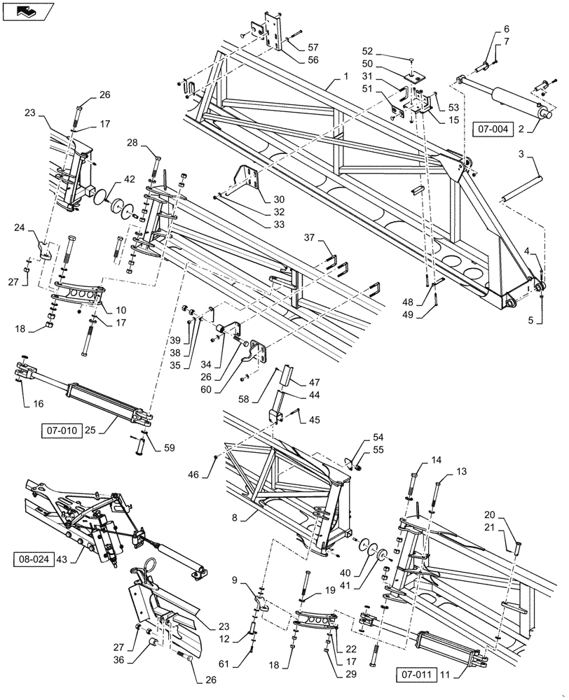 Схема запчастей Case IH 4420 - (08-009[03]) - INNER BOOM MOUNTING, RH, 120’ BOOM, ASN YAT028323 (09) - BOOMS