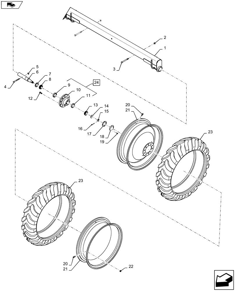 Схема запчастей Case IH 920 - (44.100.01[02]) - TANK FRAME AXLE 2050 GALLON (44) - WHEELS