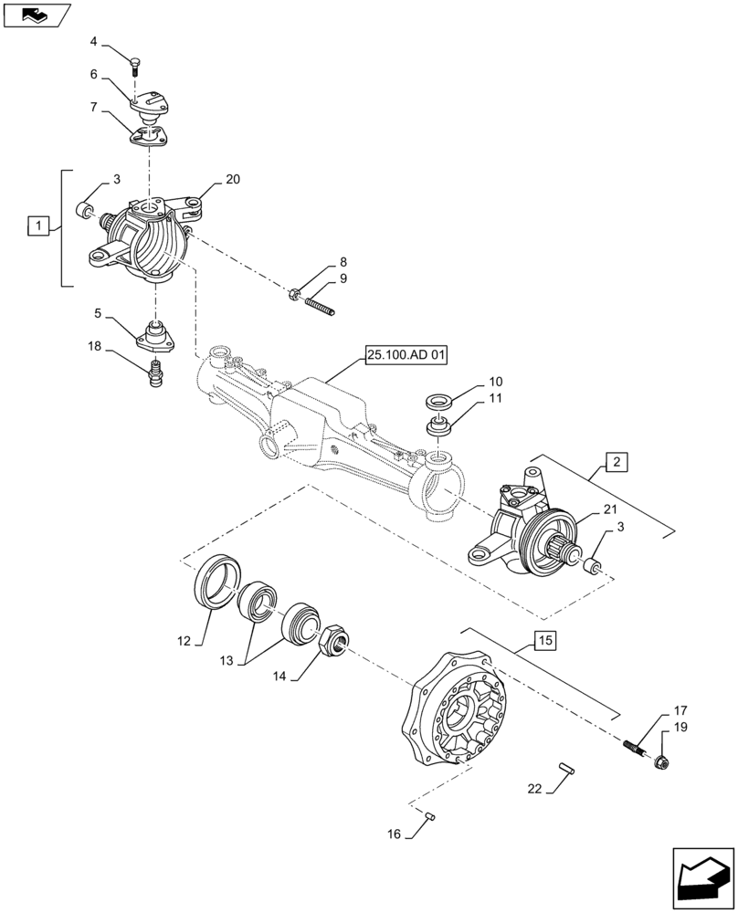 Схема запчастей Case IH MAXXUM 110 - (25.108.AG[02]) - STD + VAR - 330416 - CL.3 FRONT AXLE - STEERING KNUCKLE - HUB (25) - FRONT AXLE SYSTEM