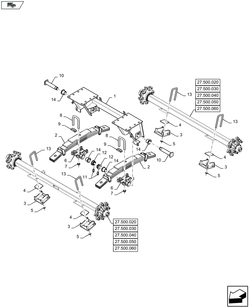 Схема запчастей Case IH LB434S - (27.500.010) - TANDEM AXLE - SUSPENSION AND TUBE (27) - REAR AXLE SYSTEM