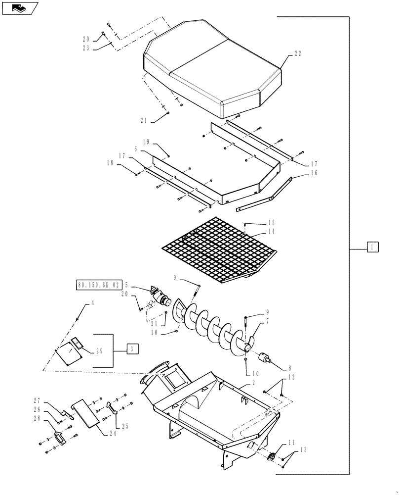 Схема запчастей Case IH 3380 - (80.150.BK[01]) - DELUXE AUGER HOPPER ASSEMBLY (80) - CROP STORAGE/UNLOADING