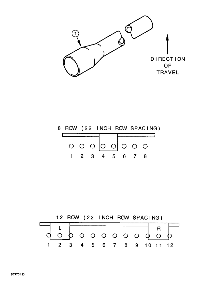 Схема запчастей Case IH 955 - (9C-35A) - SEED DELIVERY TUBE, 8 ROW AND 12 ROW WITH 22 INCH ROW SPACING, SUGAR BEET (09) - CHASSIS/ATTACHMENTS