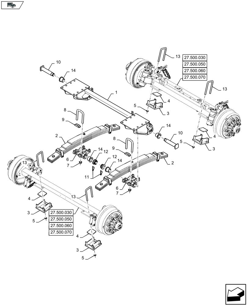 Схема запчастей Case IH LB324R - (27.500.080) - LARGE STEERED TANDEM AXLE, SUSPENSION (27) - REAR AXLE SYSTEM