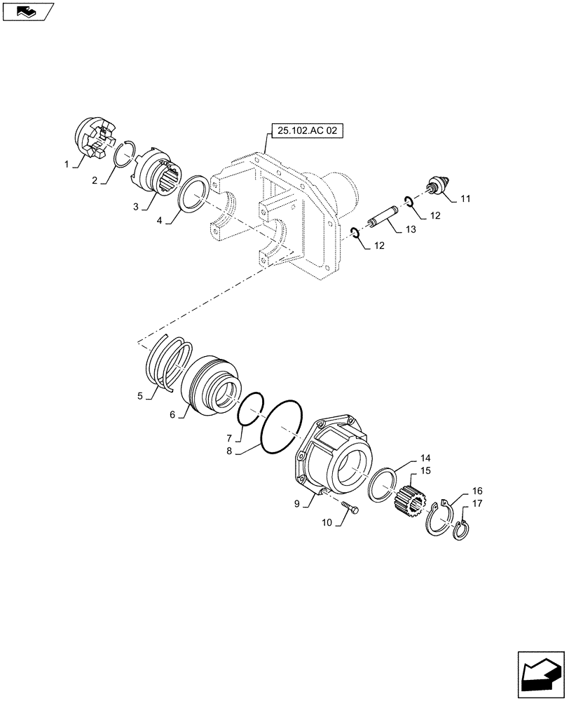 Схема запчастей Case IH MAXXUM 120 - (25.102.AS[01]) - VAR - 330409, 330416 - CL.3 FRONT AXLE WITH HYDRAULIC DIFF LOCK - DIFFERENTIAL LOCK (25) - FRONT AXLE SYSTEM