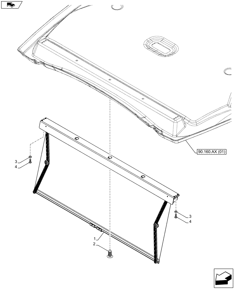 Схема запчастей Case IH FARMALL 105C - (90.151.AE[01]) - VAR - 391606, 331606, 743573, 334181, 744588 - SUN CURTAIN (90) - PLATFORM, CAB, BODYWORK AND DECALS