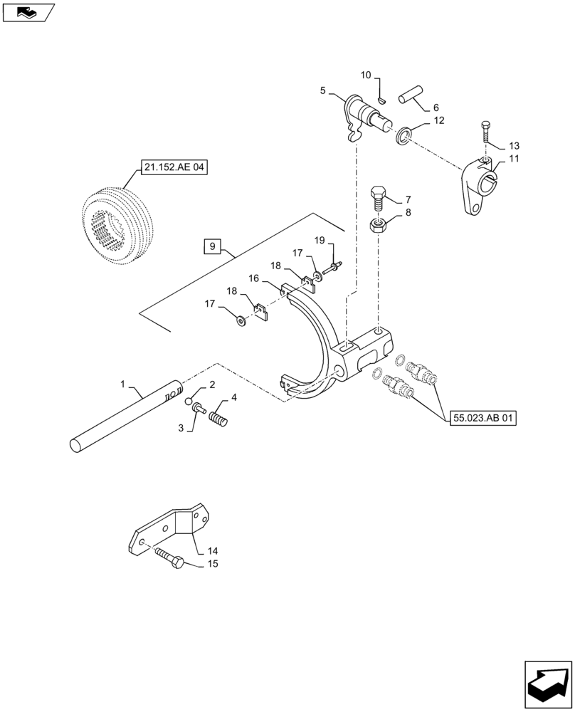 Схема запчастей Case IH MAXXUM 120 - (21.152.AN) - RANGE GEARSHIFT MECHANISM - ROD, FORK AND LEVER (21) - TRANSMISSION