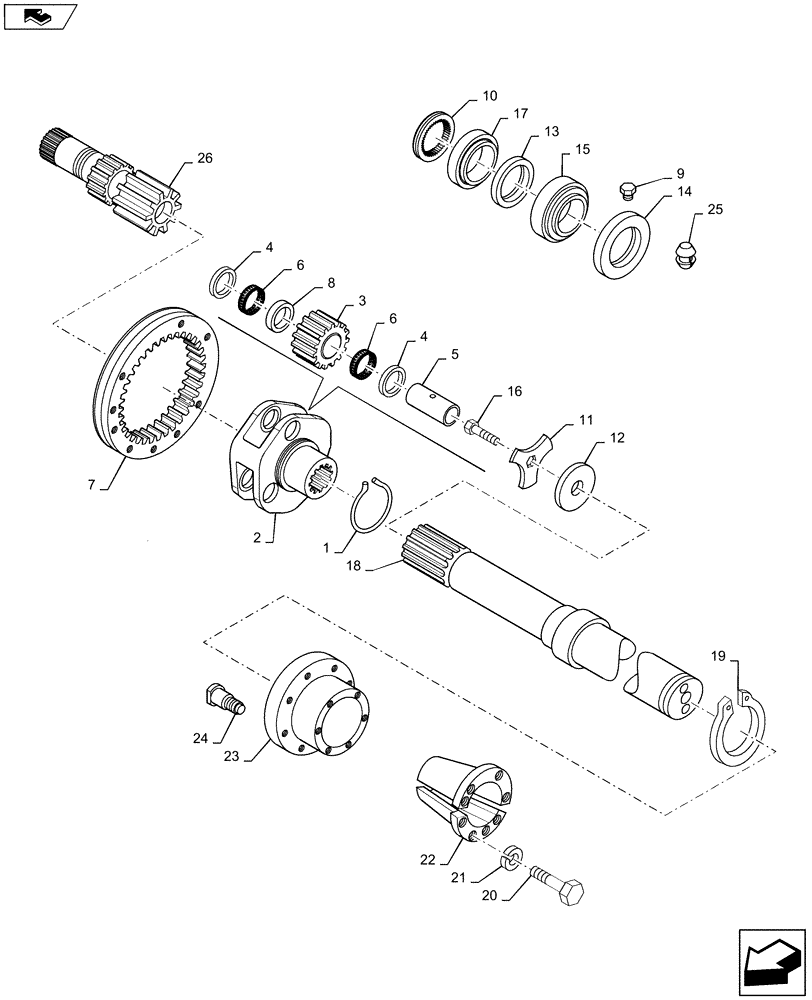 Схема запчастей Case IH MAXXUM 115 - (27.120.AF[02]) - VAR - 330331, 331331 - REAR HEAVY DUTY 98" BAR AXLES - GEARS AND AXLE SHAFT (27) - REAR AXLE SYSTEM