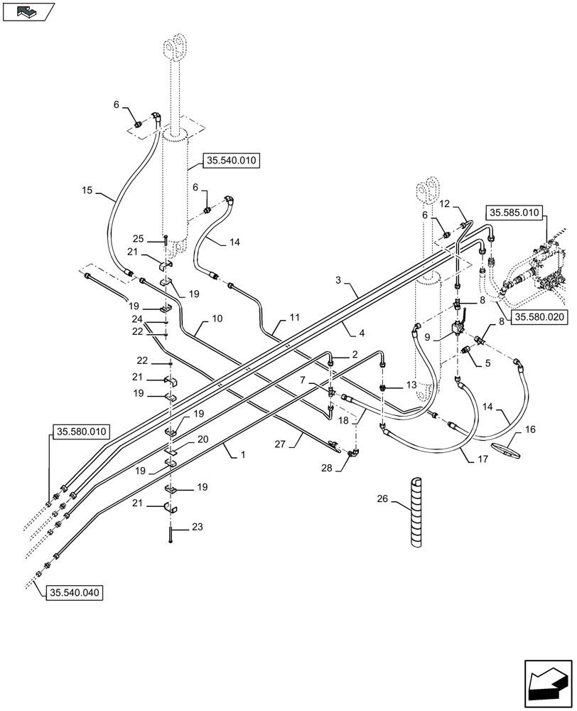 Схема запчастей Case IH LB334P - (35.540.030) - TENSION RAILS, HYDRAULIC LINES (35) - HYDRAULIC SYSTEMS