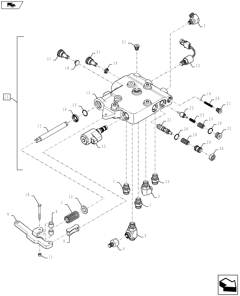 Схема запчастей Case IH STEIGER 400 - (33.110.03) - PARKING BRAKE - VALVE ASSEMBLY AND FITTINGS, TOW/PARK BRAKE (NORTH AMERICA) (33) - BRAKES & CONTROLS