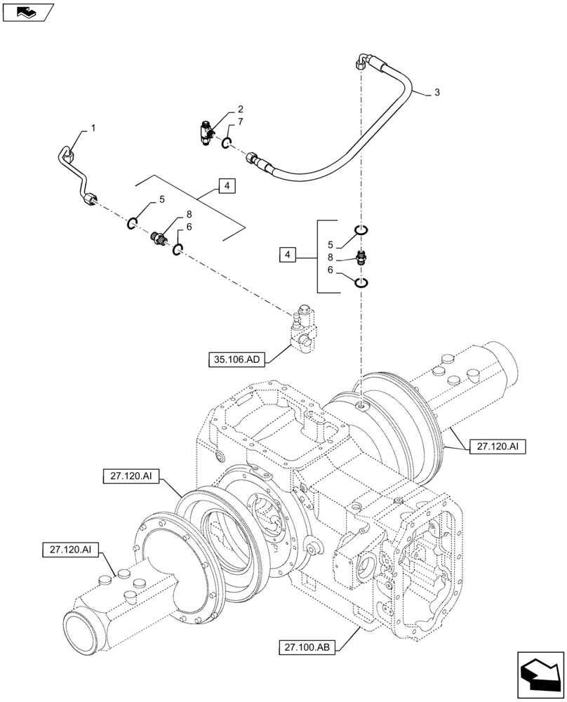 Схема запчастей Case IH MAXXUM 120 - (33.202.AP[01]) - VAR - 331145, 331146 + STD - BRAKE LUBRICATION PIPES (33) - BRAKES & CONTROLS