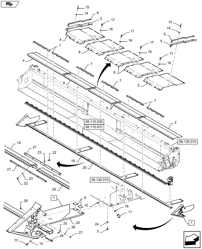 Схема запчастей Case IH 3050-30FT - (58.130.220) - FLOOR AND ADJUSTABLE FLOOR GUIDES (58) - ATTACHMENTS/HEADERS