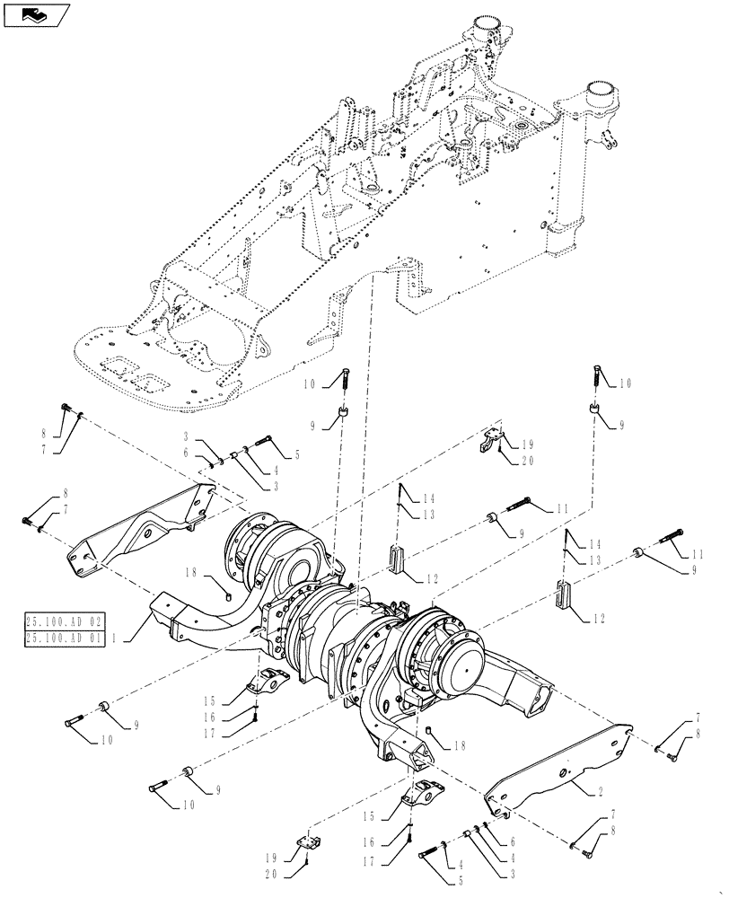 Схема запчастей Case IH STEIGER 350 - (25.100.AA[01]) - AXLE - MOUNTING - FRONT (25) - FRONT AXLE SYSTEM