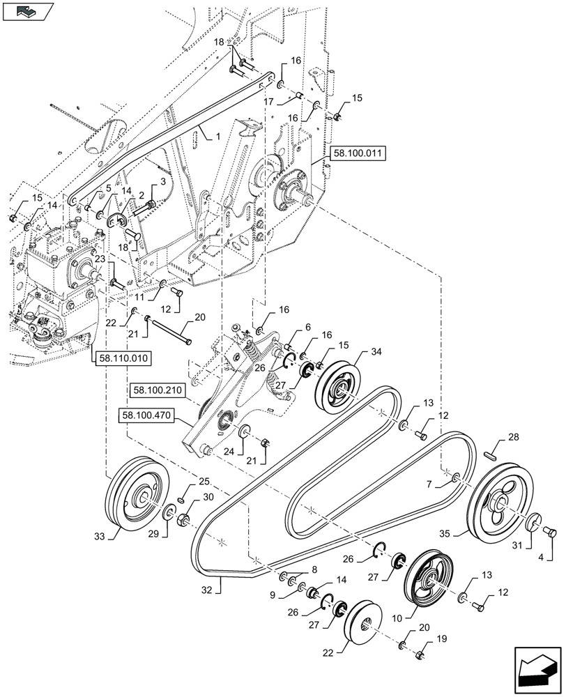 Схема запчастей Case IH 3050-25FT L - (58.100.420) - BELT DRIVE FOR CUTTERBAR (58) - ATTACHMENTS/HEADERS