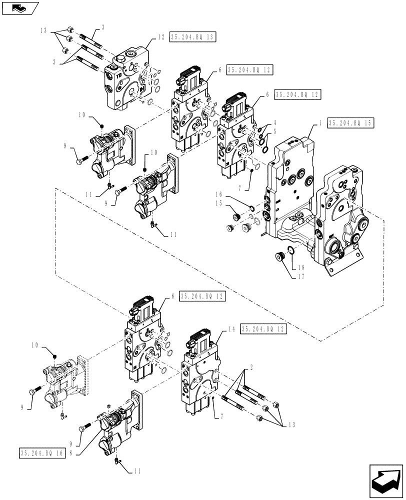 Схема запчастей Case IH STEIGER 500 - (35.204.BQ[04]) - AUXILIARY CONTROL VALVE - 4 SPOOL, W/ TRAILER BRAKES (35) - HYDRAULIC SYSTEMS