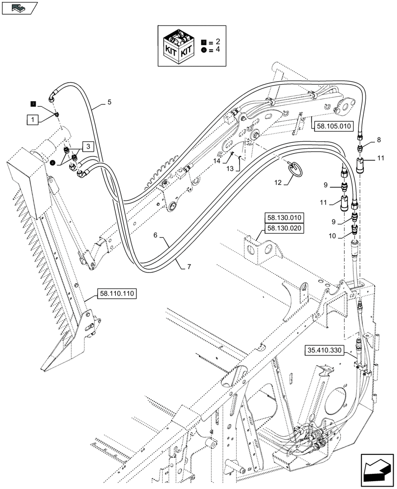 Схема запчастей Case IH 3050-30FT - (35.410.340) - HYDRAULICS FOR VERTICAL KNIVES, LEFT-HAND SIDE COUPLING PARTS - C943 (35) - HYDRAULIC SYSTEMS