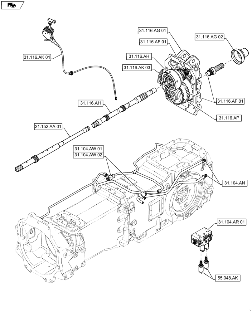 Схема запчастей Case IH MAXXUM 125 - (00.000.31) - PICTORIAL INDEX - IMPLEMENT POWER TAKE-OFF (00) - GENERAL & PICTORIAL INDEX