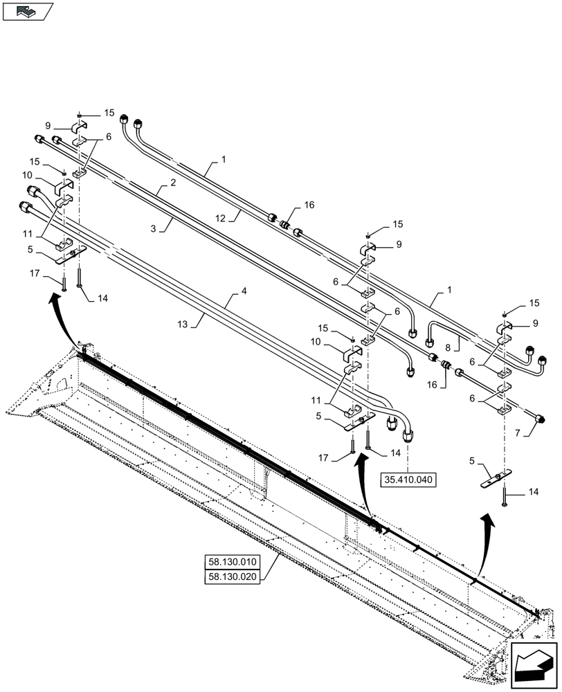 Схема запчастей Case IH 3050-18FT - (35.410.010) - HYDRAULIC TUBES, UPPER BEAM, PRE-ASSEMBLY (35) - HYDRAULIC SYSTEMS