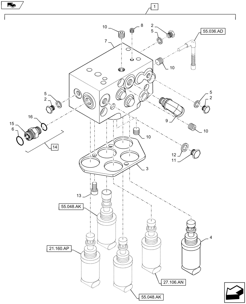 Схема запчастей Case IH MAXXUM 120 - (31.104.AR[12]) - ELECTROHYDRAULIC CONTROL VALVE FOR 30 AND 40KM/H TRANSMISSION WITH CREEPER - BREAKDOWN (31) - IMPLEMENT POWER TAKE OFF