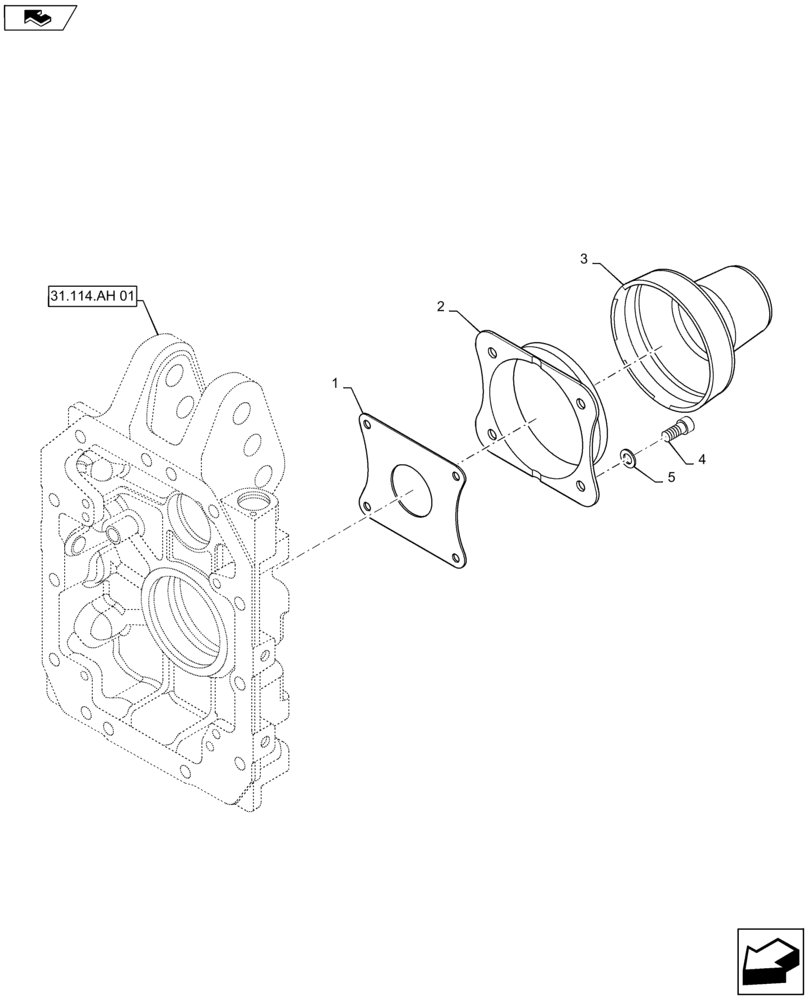 Схема запчастей Case IH MAXXUM 115 - (31.114.AH[04]) - VAR - 330938, 330939, 330940, 330942, 332954 + STD - PTO 540/540E/1000 RPM - PTO SHAFT COVER (31) - IMPLEMENT POWER TAKE OFF