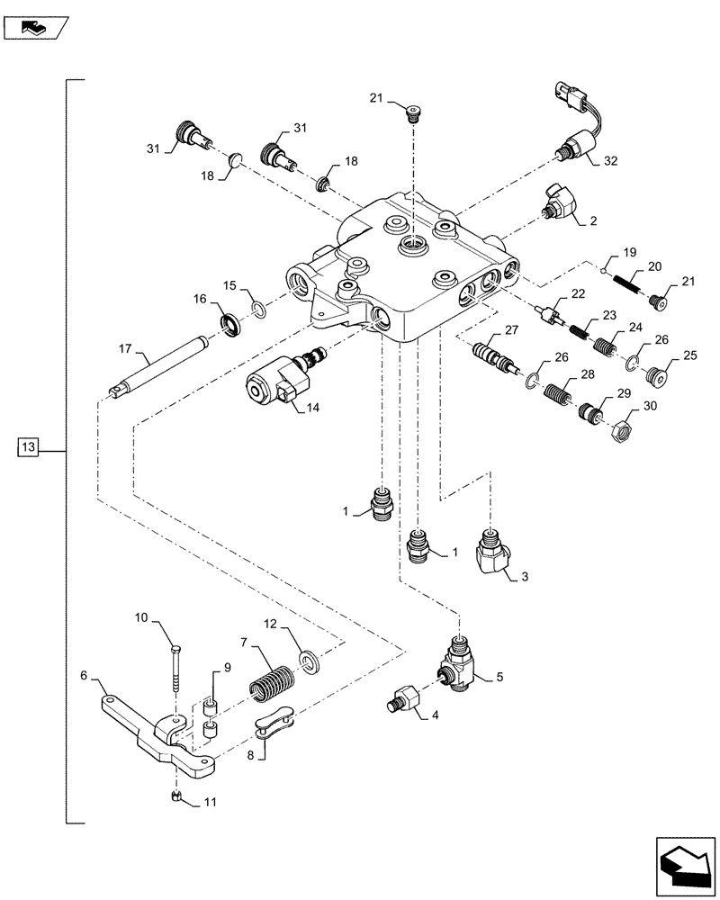 Схема запчастей Case IH STEIGER 450 - (33.110.BK [02]) - PARKING BRAKE - VALVE ASSEMBLY AND FITTINGS, TOW/PARK BRAKE - NA (33) - BRAKES & CONTROLS