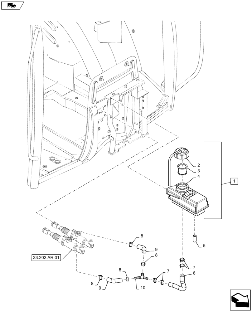 Схема запчастей Case IH MAXXUM 125 - (33.202.AN) - VAR - 330658, 331658, 331659 + STD - BRAKE FLUID TANK (33) - BRAKES & CONTROLS