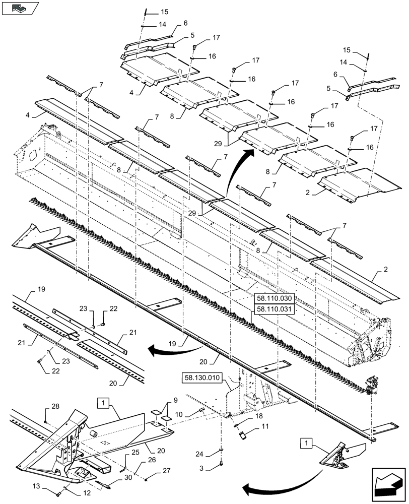 Схема запчастей Case IH 3050-35FT - (58.130.211) - FLOOR AND ADJUSTABLE FLOOR GUIDES - D910 (58) - ATTACHMENTS/HEADERS