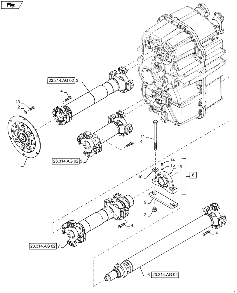 Схема запчастей Case IH STEIGER 400 - (23.314.AG[01]) - DRIVE SHAFT - ASSY (23) - FOUR WHEEL DRIVE SYSTEM