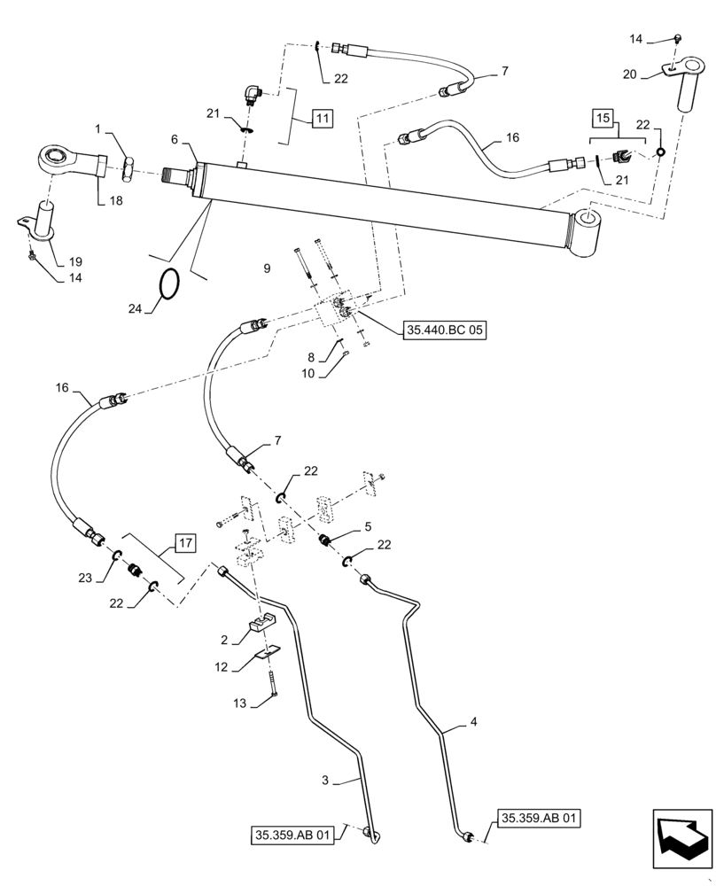 Схема запчастей Case IH 8240 - (35.440.AB[04]) - VAR - 425371 - HYDRAULIC SYSTEM, UNLOADING TUBE (35) - HYDRAULIC SYSTEMS