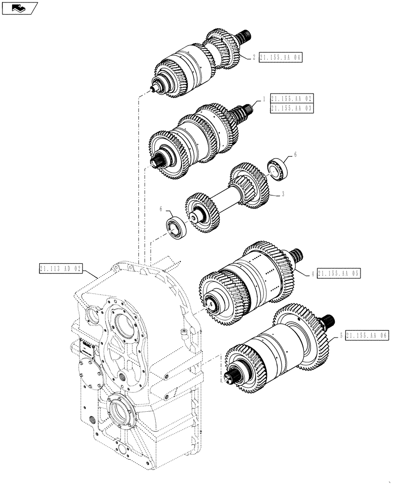 Схема запчастей Case IH STEIGER 350 - (21.155.AA[01]) - TRANSMISSION - POWER SHIFT - SHAFT ASSEMBLIES AND CLUTCHES, PS4, 8C AND 8.5C (21) - TRANSMISSION