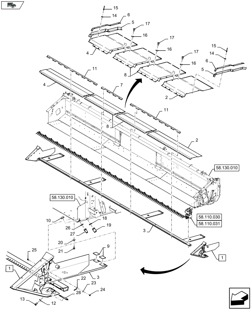 Схема запчастей Case IH 3050-25FT L - (58.130.230) - FLOOR AND ADJUSTABLE FLOOR GUIDES (58) - ATTACHMENTS/HEADERS