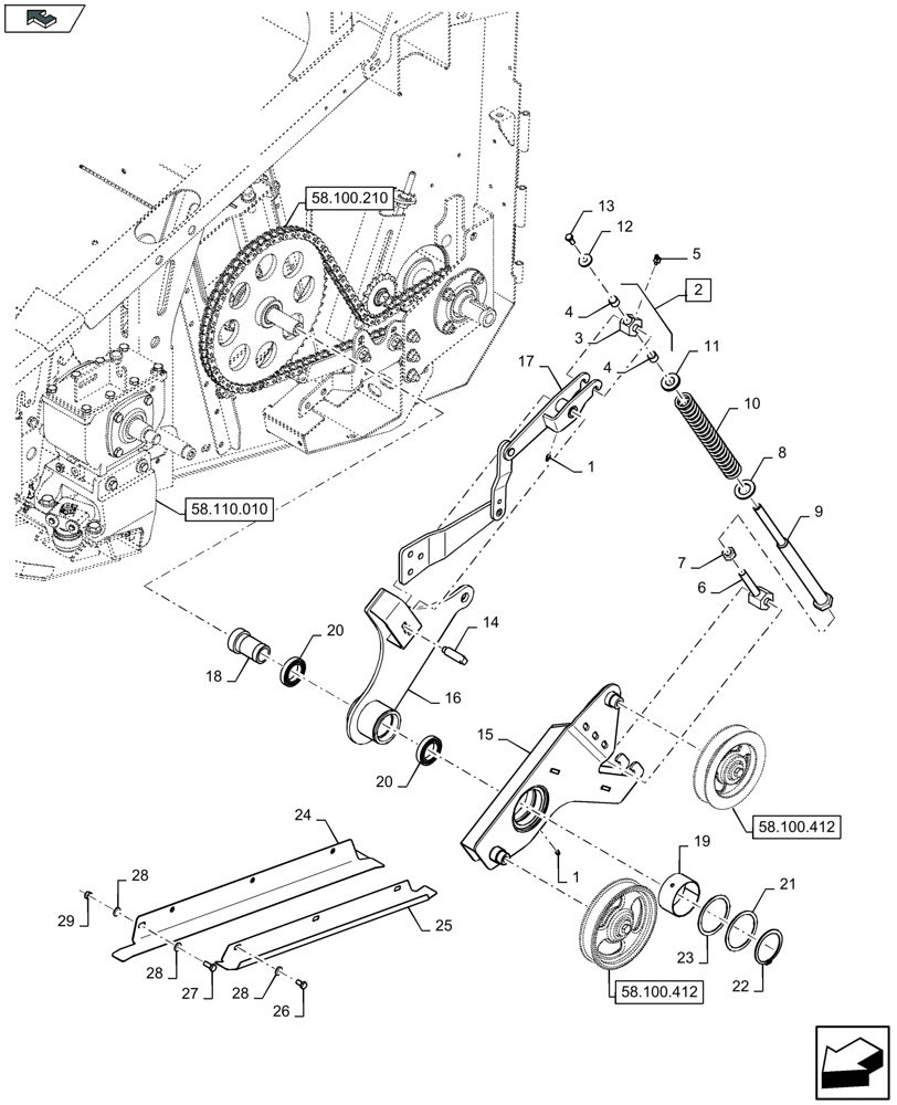 Схема запчастей Case IH 3050-35FT - (58.100.462) - BELT DRIVE FOR CUTTERBAR, TENSIONING ARM - SPRING ASSEMBLIES - D962 (58) - ATTACHMENTS/HEADERS