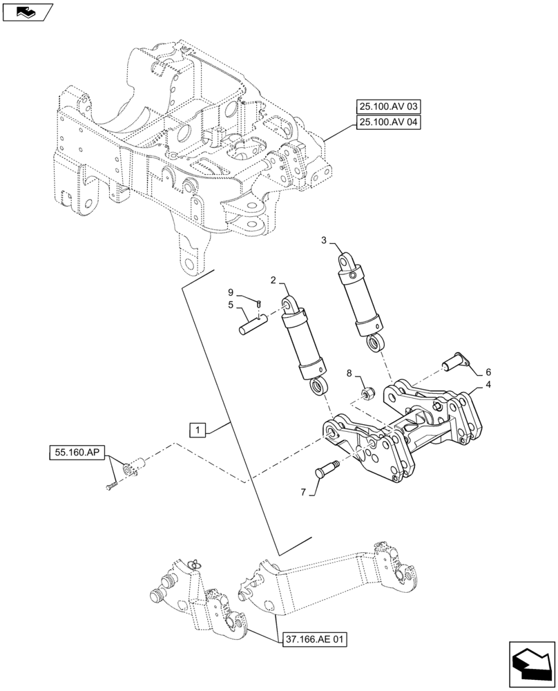 Схема запчастей Case IH MAXXUM 110 - (35.162.AB) - VAR - 333648, 334648, 335648, 743700, 336831, 337831, 743699 - INTEGRATED FRONT HPL - CYLINDERS AND SUPPORT (35) - HYDRAULIC SYSTEMS