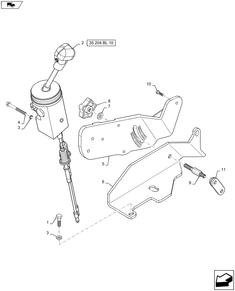 Схема запчастей Case IH MAXXUM 115 - (35.204.BL[09]) - VAR - 332782 - MECHANICAL JOYSTICK FOR REAR REMOTES (35) - HYDRAULIC SYSTEMS