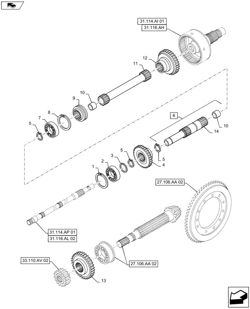 Схема запчастей Case IH MAXXUM 115 - (31.104.BA[02]) - VAR - 331802, 332802, 743679 - GROUND SPEED PTO - SHAFTS AND GEARS (31) - IMPLEMENT POWER TAKE OFF