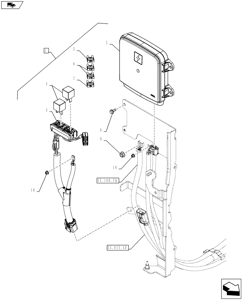 Схема запчастей Case IH FARMALL 85C - (55.640.AM) - VAR - 331789, 332789, 334216, 334218, 334219 - POWER DISTRIBUTION UNIT, FUSE, RELAY (55) - ELECTRICAL SYSTEMS