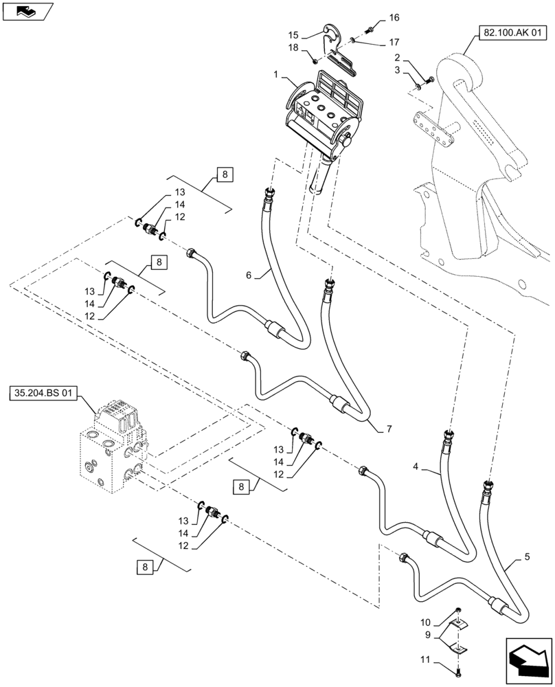 Схема запчастей Case IH MAXXUM 120 - (35.701.AD[01]) - VAR - 332821, 334821, 743702 - EUROPEAN LOADER READY -FAST-FITTING CONNECTION AND PIPES (35) - HYDRAULIC SYSTEMS