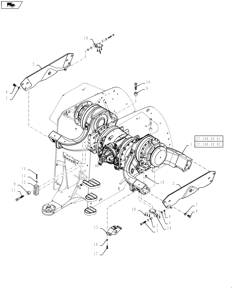 Схема запчастей Case IH STEIGER 350 - (27.100.AK[01]) - AXLE - MOUNTING - REAR (27) - REAR AXLE SYSTEM