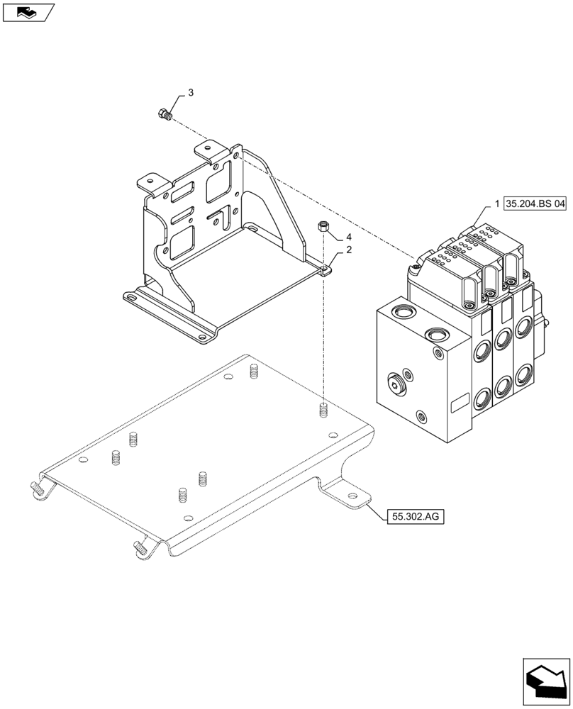 Схема запчастей Case IH MAXXUM 120 - (35.204.BS[02]) - VAR - 330561, 333561, 743690 - 3 ELECTRONIC MID MOUNTED VALVES -DISTRIBUTOR AND SUPPORT (35) - HYDRAULIC SYSTEMS