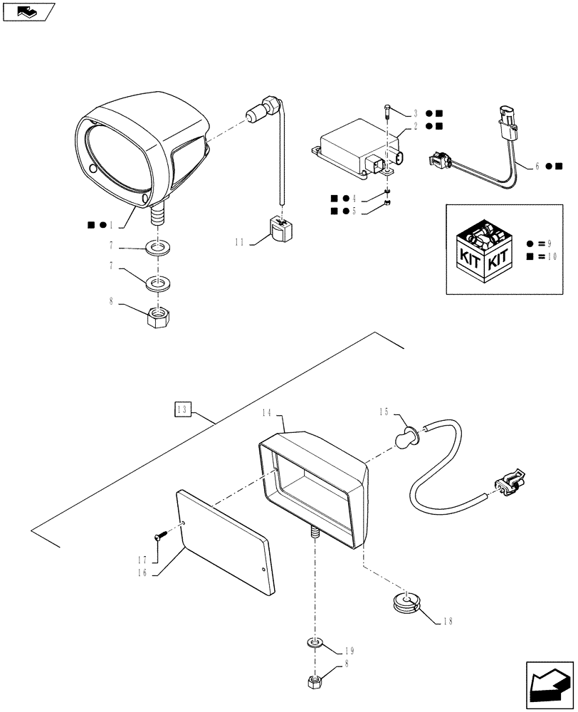 Схема запчастей Case IH STEIGER 400 - (55.404.BD[01]) - REAR FENDER WORKLAMP (55) - ELECTRICAL SYSTEMS