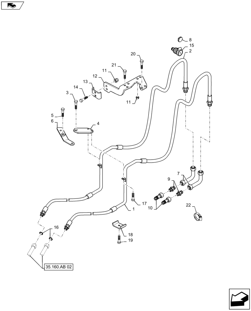 Схема запчастей Case IH MAXXUM 115 - (35.160.AB[03]) - VAR - 331814 - 2 FRONT COUPLERS FOR INTEGRATED FRONT HPL FROM MID MOUNT VALVES - PIPES (35) - HYDRAULIC SYSTEMS