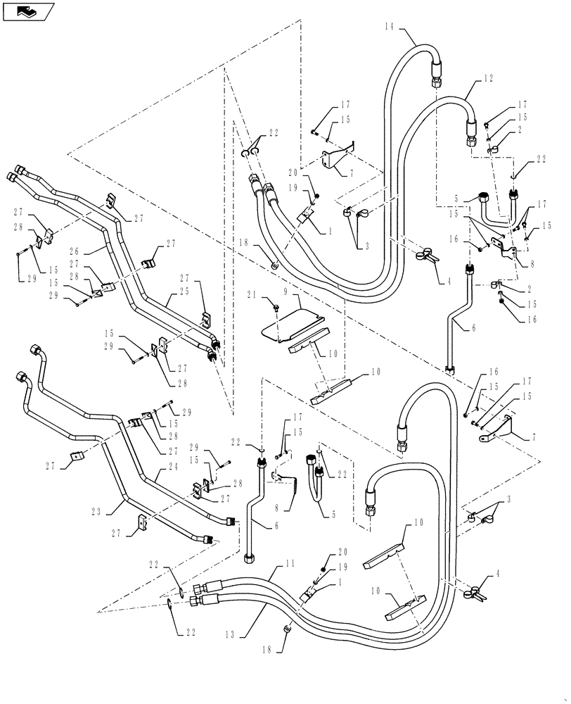 Схема запчастей Case IH STEIGER 400 - (35.300.BC[01]) - OIL COOLER LINE LAYOUT (35) - HYDRAULIC SYSTEMS