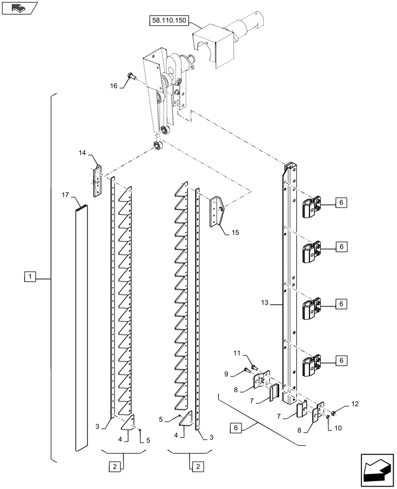 Схема запчастей Case IH 3050-16FT - (58.110.140) - VERTICAL KNIFE, RH, CUTTERBAR (58) - ATTACHMENTS/HEADERS