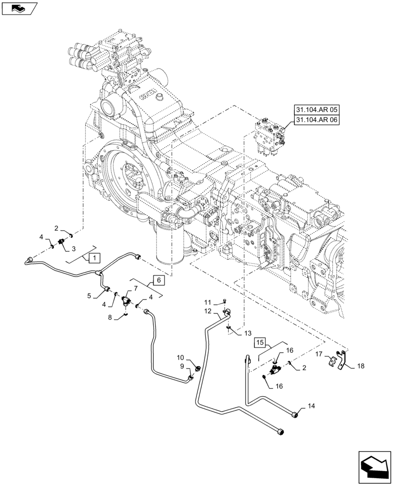 Схема запчастей Case IH MAXXUM 120 - (31.104.AW[04]) - HYDRAULIC PUMP 80 L/MIN FD FOR SPS - PTO LUBRICATION PIPES (31) - IMPLEMENT POWER TAKE OFF