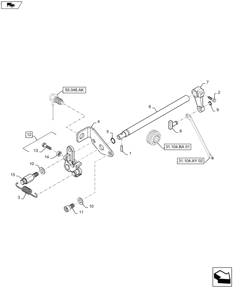 Схема запчастей Case IH MAXXUM 120 - (31.104.AY[01]) - VAR - 331802, 332802, 743679 - GROUND SPEED PTO - LEVERS AND RELATED PARTS (31) - IMPLEMENT POWER TAKE OFF