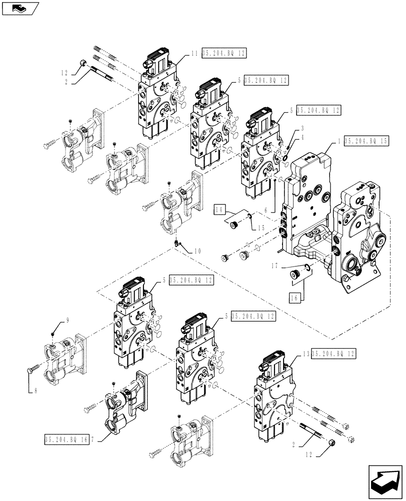 Схема запчастей Case IH STEIGER 400 - (35.204.BQ[08]) - AUXILIARY CONTROL VALVE - 6 SPOOL (35) - HYDRAULIC SYSTEMS