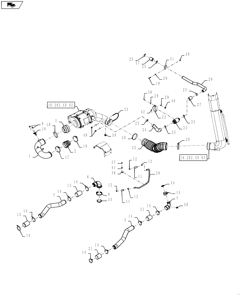 Схема запчастей Case IH STEIGER 350 - (10.202.BD[01]) - AIR INTAKE ASSY. - STEIGER 350 (10) - ENGINE