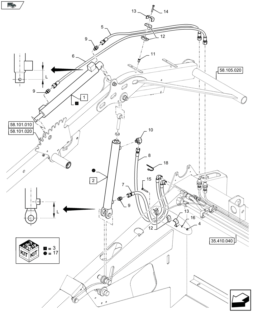 Схема запчастей Case IH 3050-30FT - (35.420.020) - HYDRAULICS FOR REEL ARM MOVEMENT, RIGHT-HAND SIDE (35) - HYDRAULIC SYSTEMS