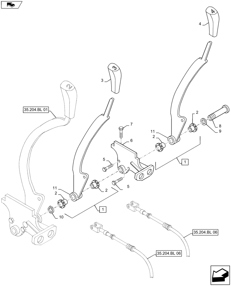 Схема запчастей Case IH MAXXUM 115 - (35.204.BL[05]) - VAR - 331845, 333845, 743685 - 4 MECHANICAL REAR REMOTE CONTROL VALVES - FRAME AND CONTROL LEVERS (35) - HYDRAULIC SYSTEMS