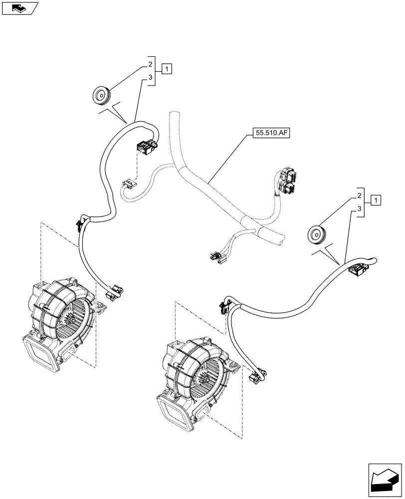 Схема запчастей Case IH FARMALL 115C - (55.050.AY) - VAR - 390754, 334435, 334436, 335754 - BLOWER, WIRE HARNESS (55) - ELECTRICAL SYSTEMS